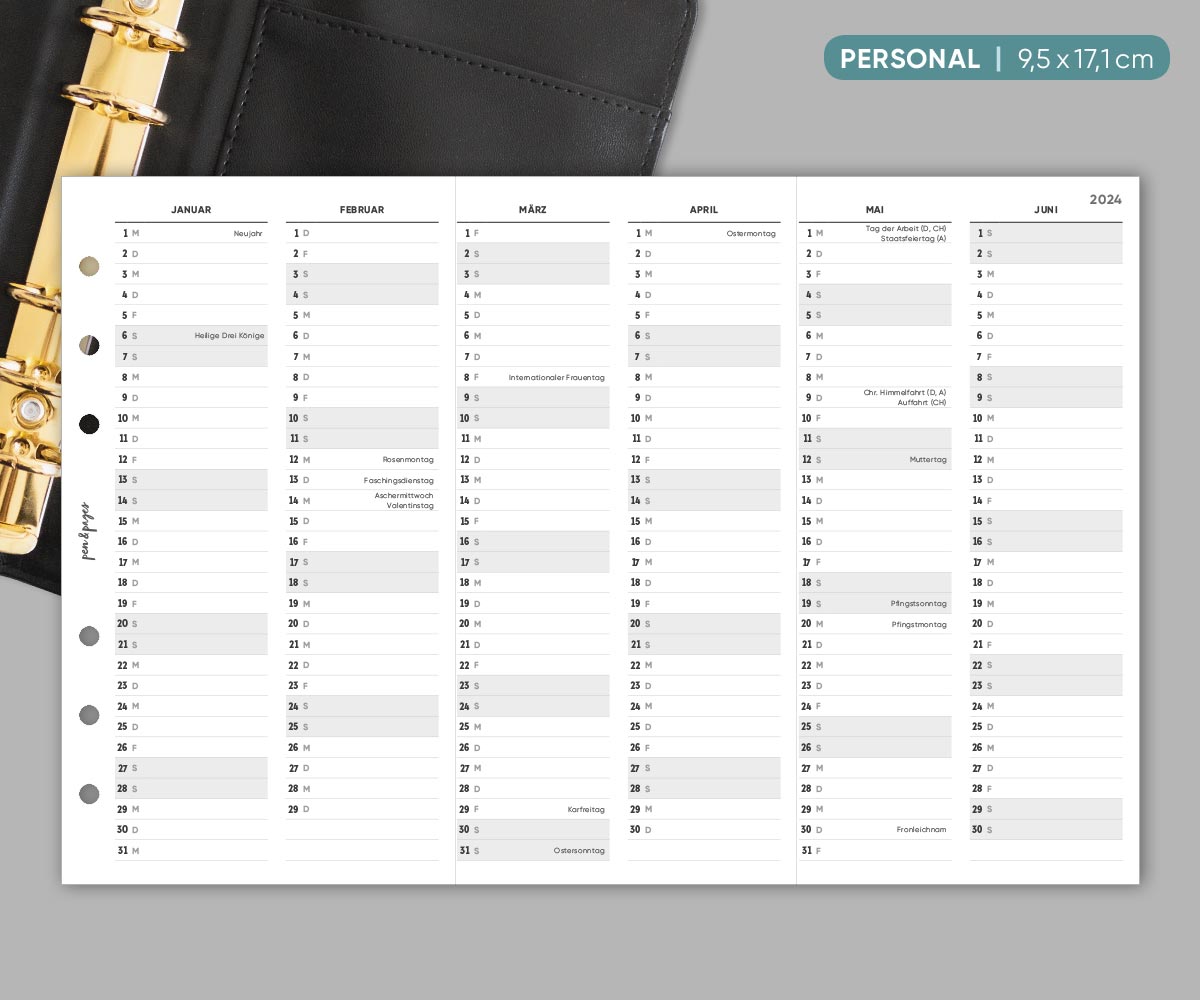 Kalender Jahresübersicht zum Ausklappen - Personal für 2025 – pen & pages
