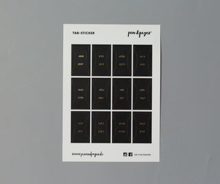 Tab-Sticker "Monate" - schwarz/gold - Monats-Register zum Ankleben