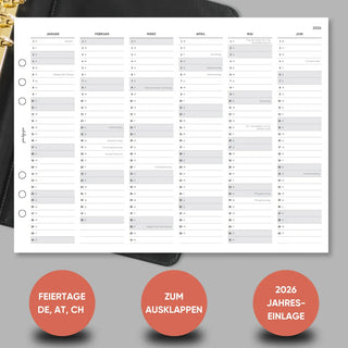 Kalender Jahresübersicht zum Ausklappen