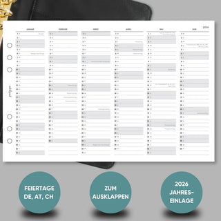Kalender Jahresübersicht zum Ausklappen