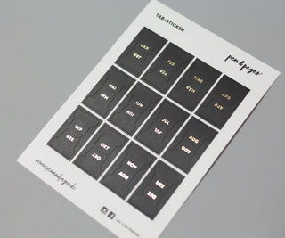 Tab-Sticker "Monate" - schwarz/gold - Monats-Register zum Ankleben